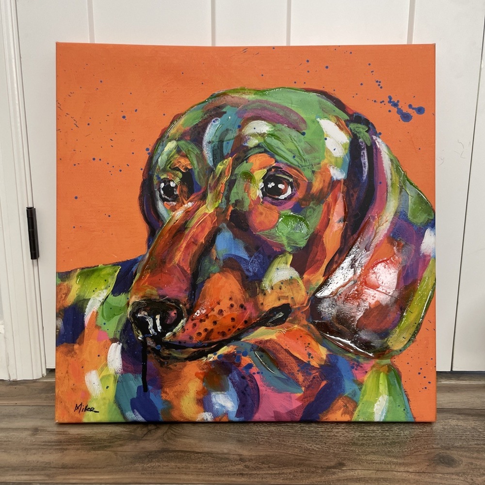 Dacshaund by Tracy‎ Miller- Painting hand-embellished giclée Bright Colorful